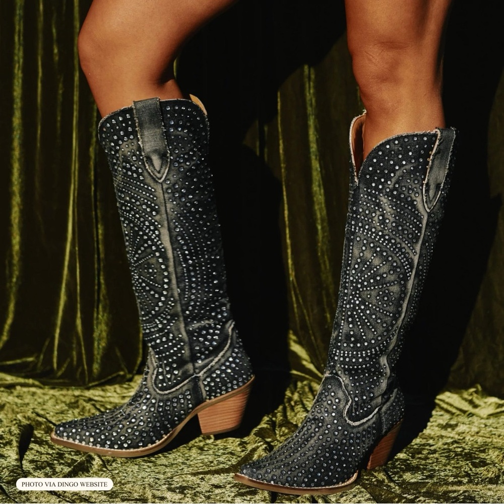 Dingo Black Studded Heeled Boots